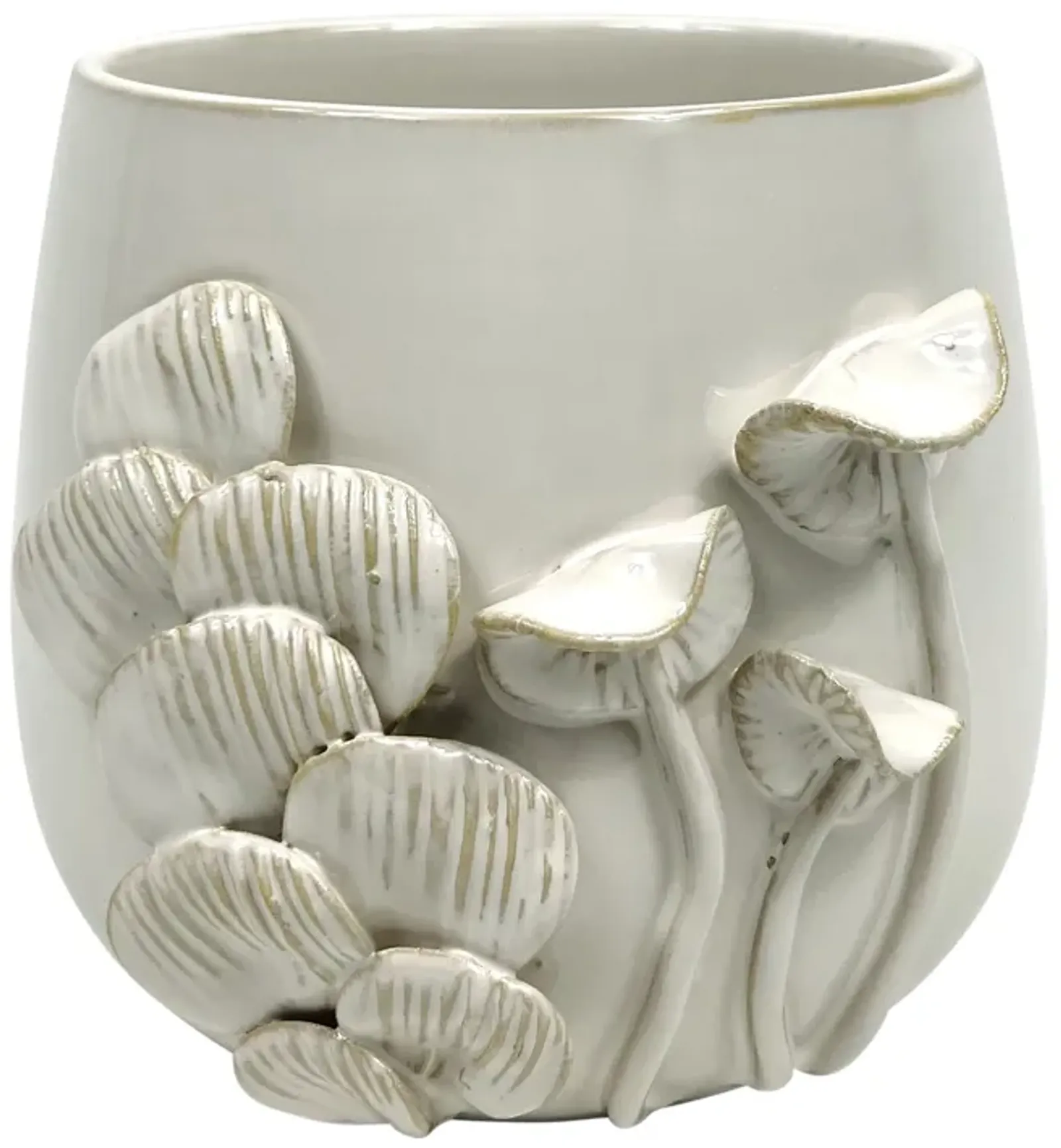 Cer, 6" Mushroom Applique Planter, Ivory