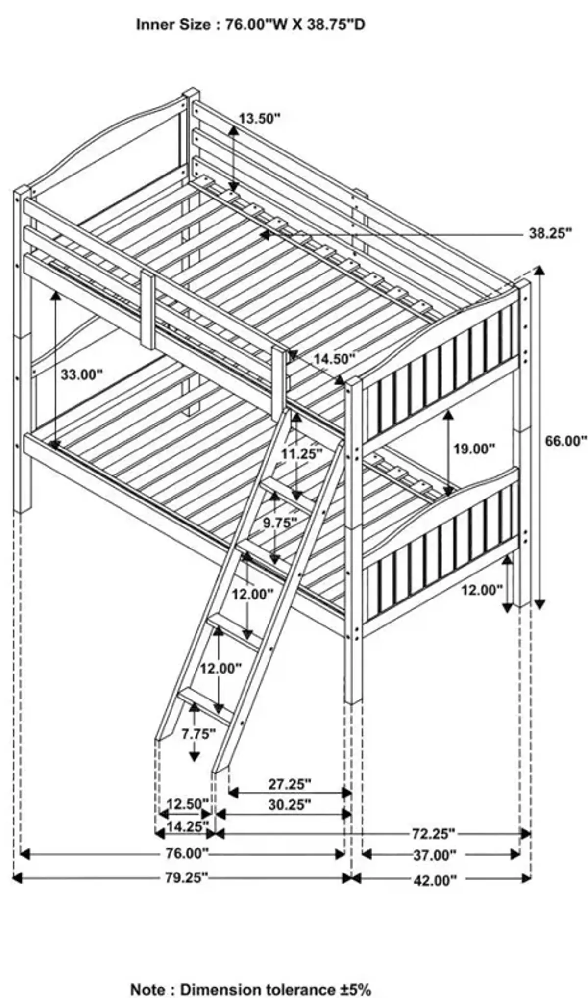 Arlo Twin Over Twin Bunk Bed with Ladder Black