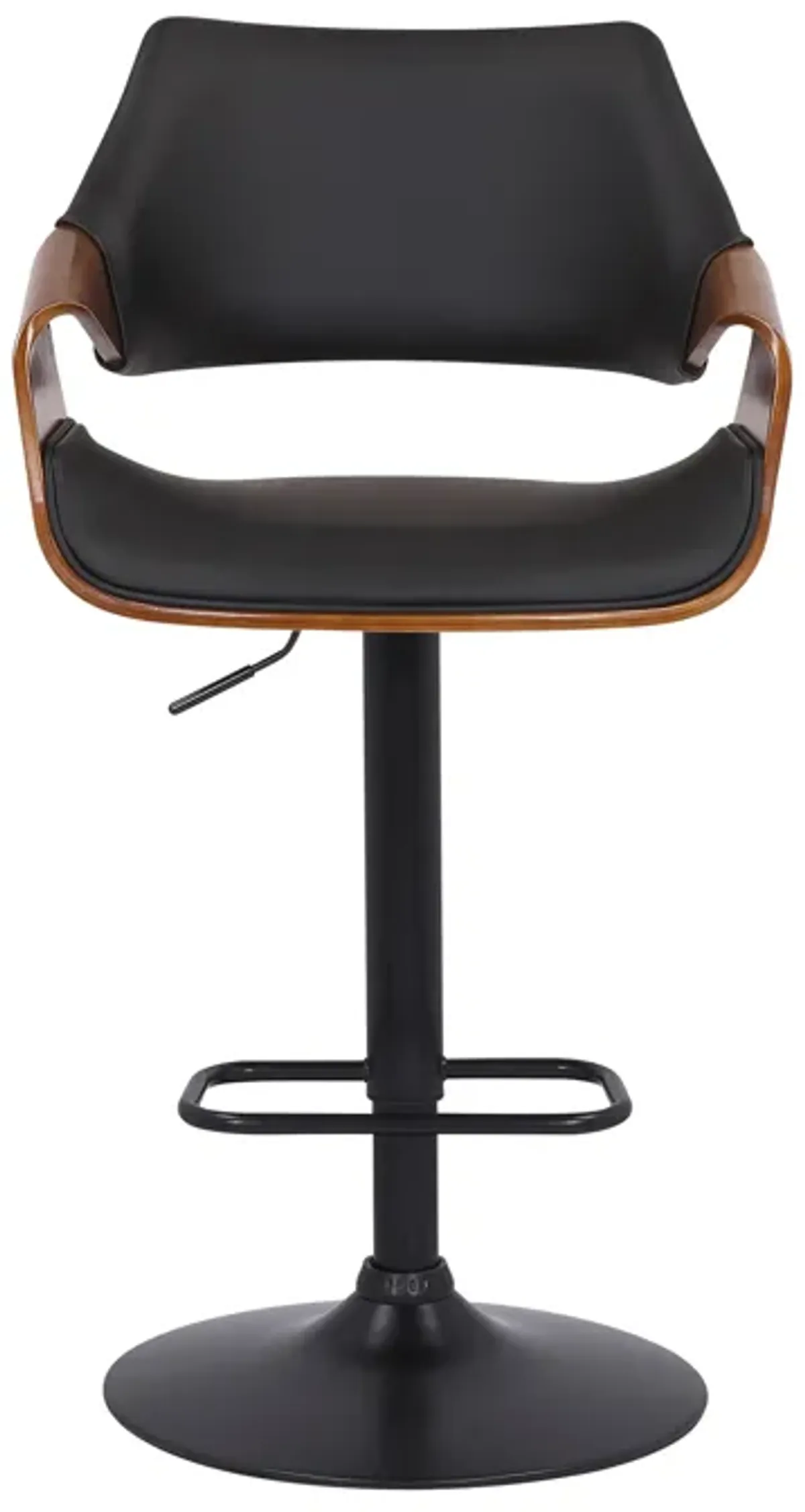 Aspen Adjustable Swivel Black Faux Leather and Walnut Wood Bar Stool with Black Base