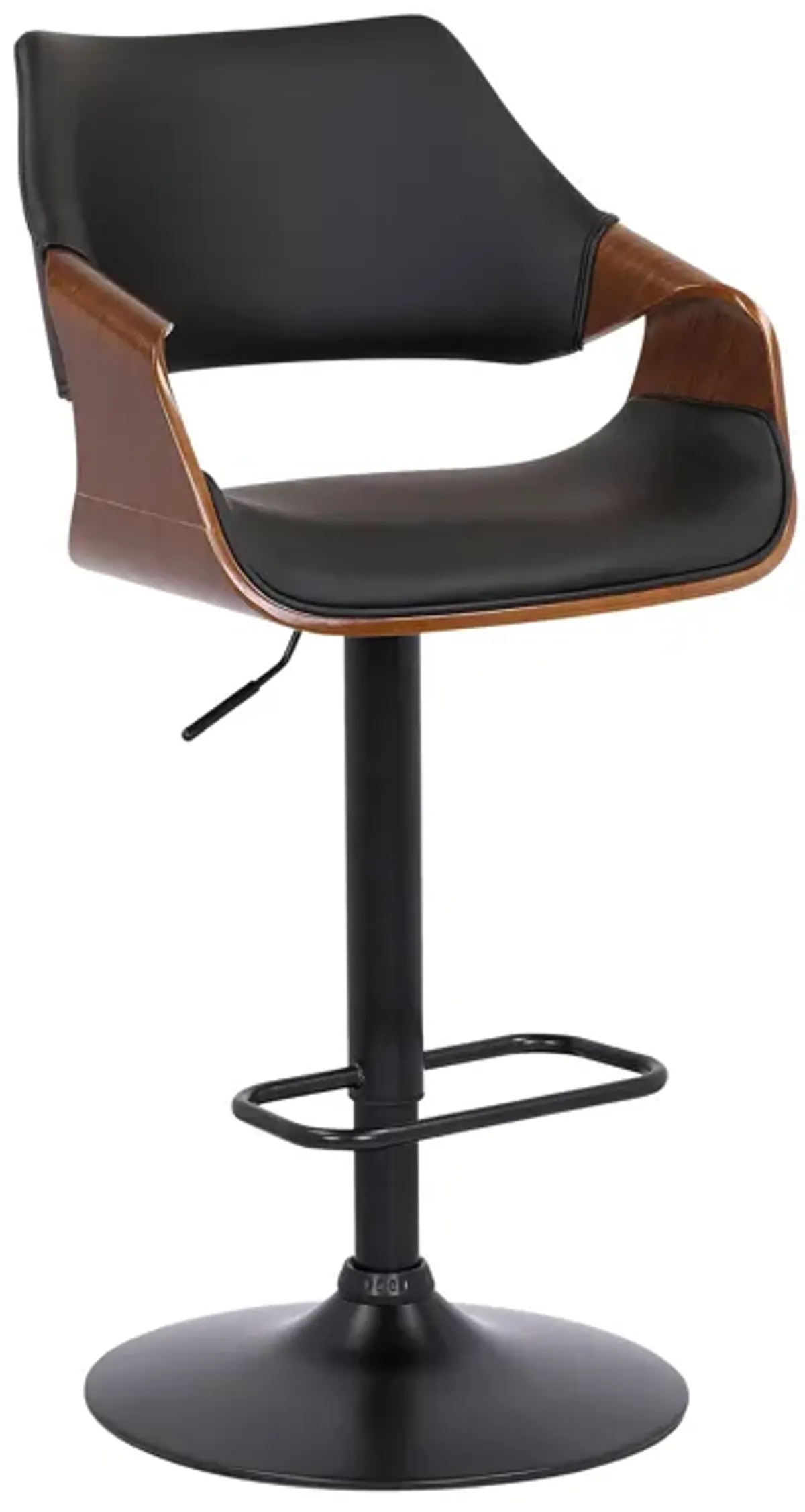 Aspen Adjustable Swivel Black Faux Leather and Walnut Wood Bar Stool with Black Base