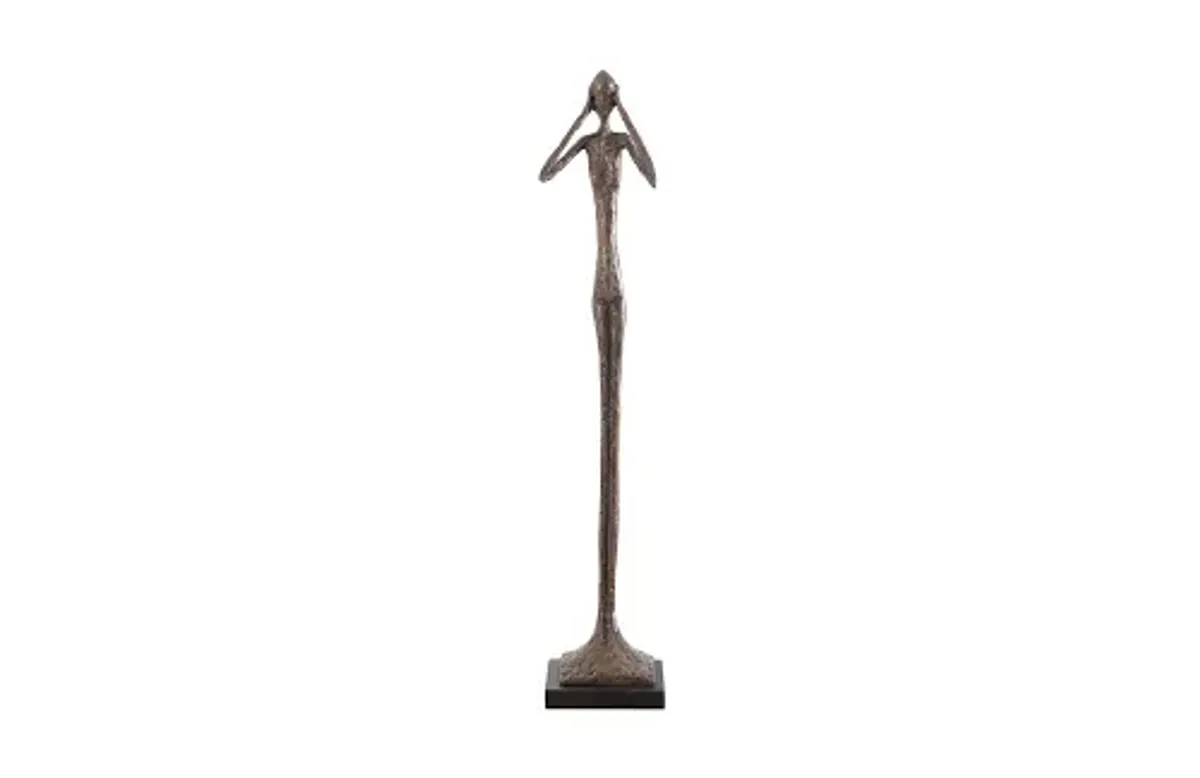 hear no evil slender sculpture, small, resin, bronze finish