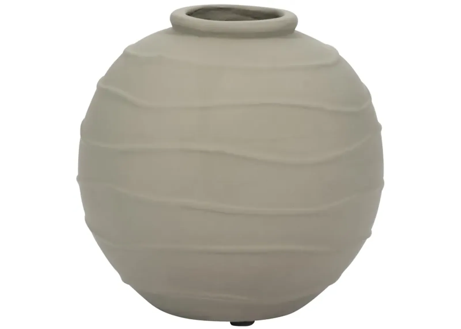 Clay, 8" Round Vase W/ Line Detail, Green