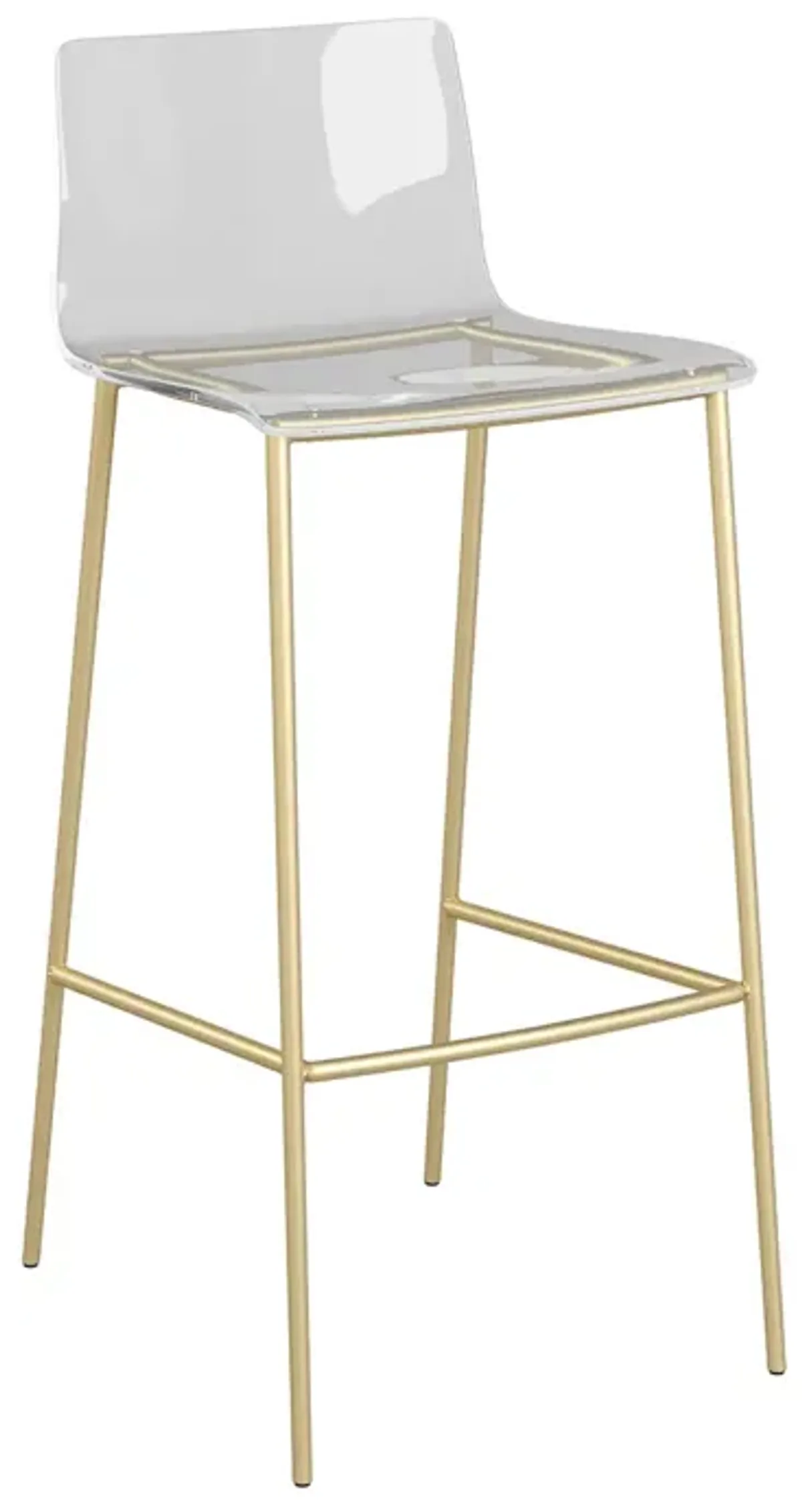 Cilla Bar Stool in Clear with Matte Brushed Gold Legs - Set of 2