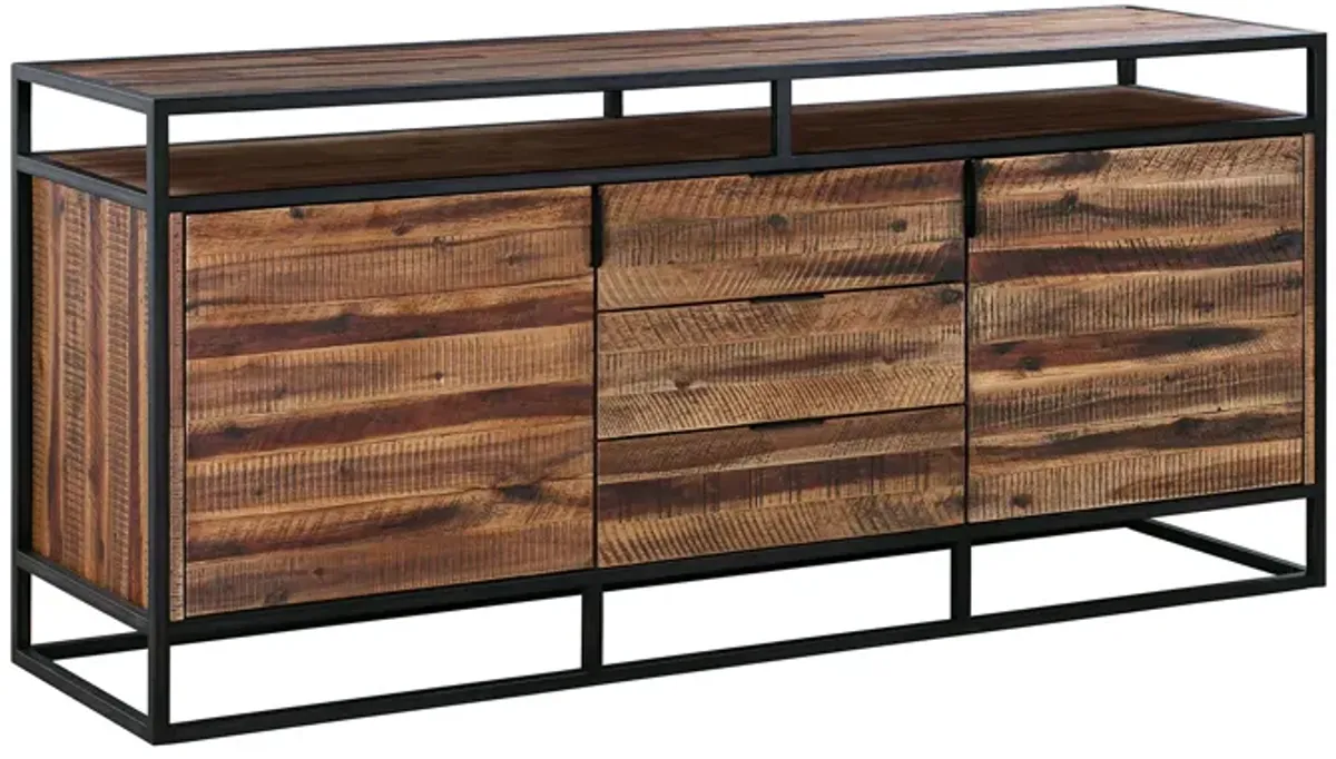 Ludgate 3 Drawer Sideboard Buffet in Acacia and Black Metal