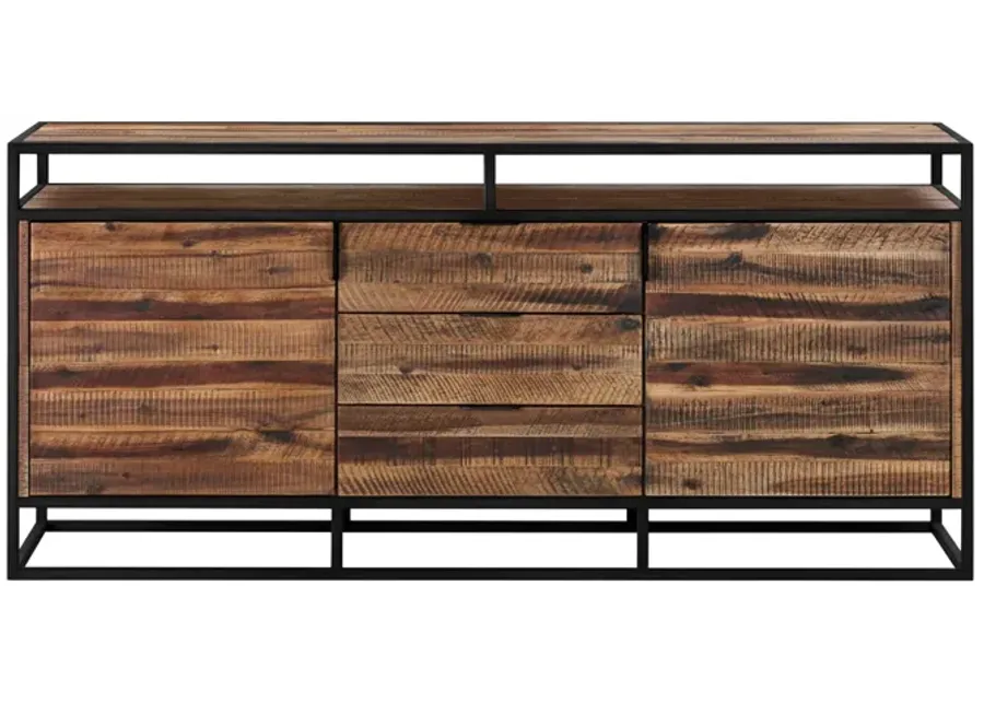 Ludgate 3 Drawer Sideboard Buffet in Acacia and Black Metal