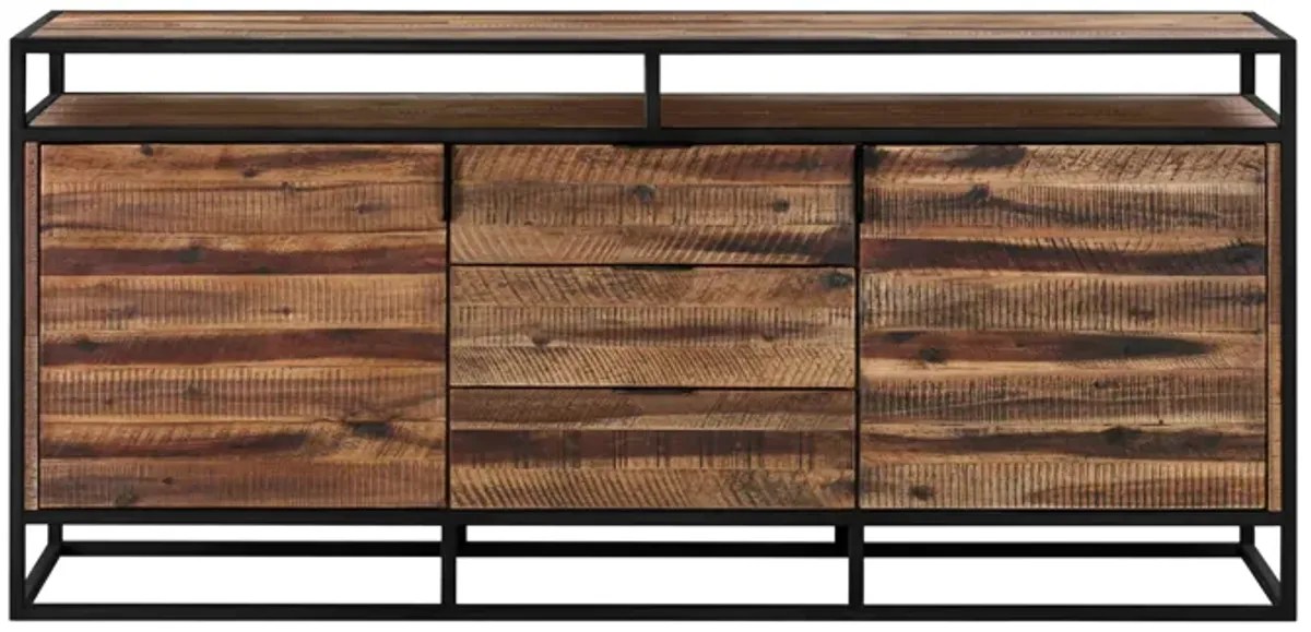 Ludgate 3 Drawer Sideboard Buffet in Acacia and Black Metal