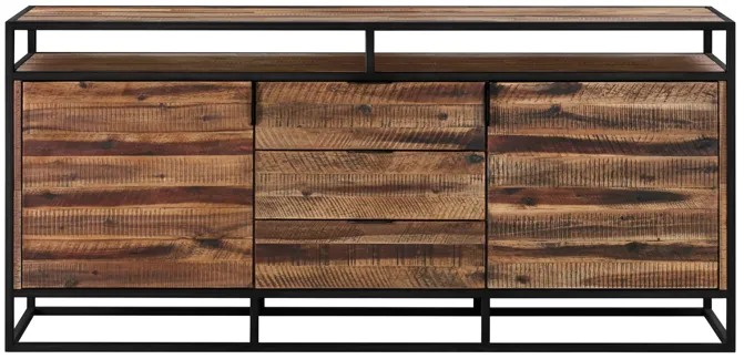 Ludgate 3 Drawer Sideboard Buffet in Acacia and Black Metal