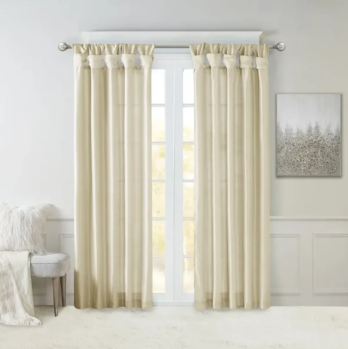 Madison Park Emilia Champagne Twist Tab Lined Window Curtain Panel