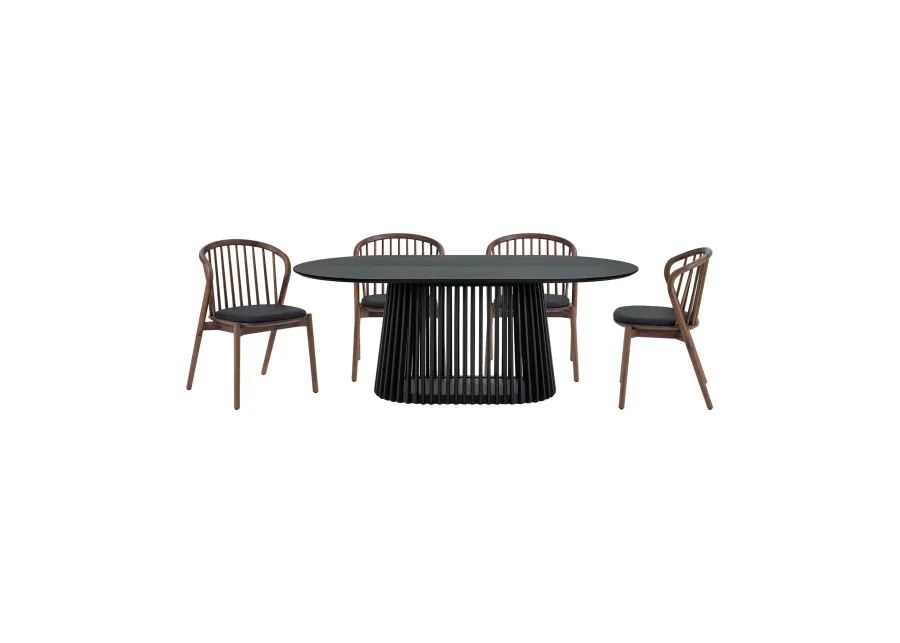 Pasadena Echo 5 Piece Oval Dining Set in Black Oak Finish with Walnut Finish Chairs