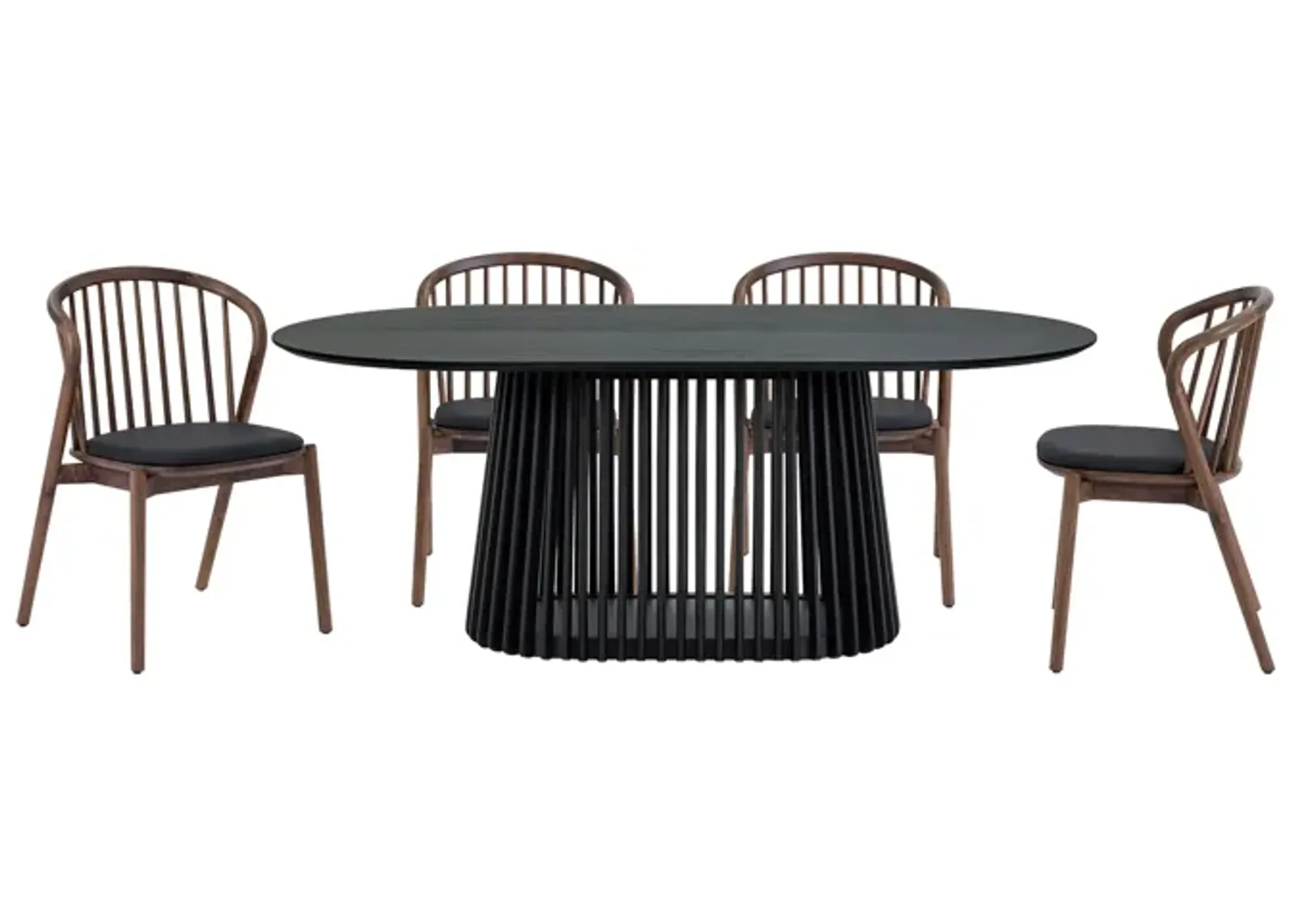 Pasadena Echo 5 Piece Oval Dining Set in Black Oak Finish with Walnut Finish Chairs