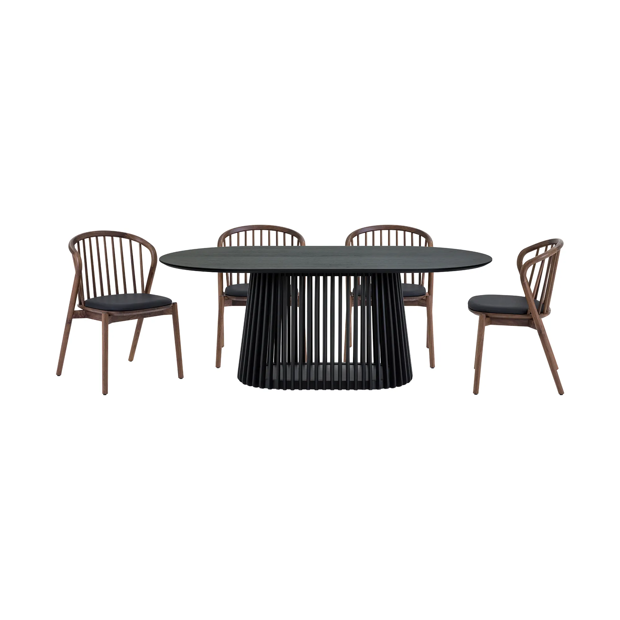 Pasadena Echo 5 Piece Oval Dining Set in Black Oak Finish with Walnut Finish Chairs