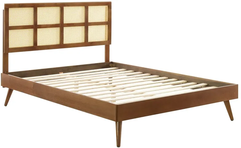 Sidney Cane and Wood Queen Platform Bed With Splayed Legs