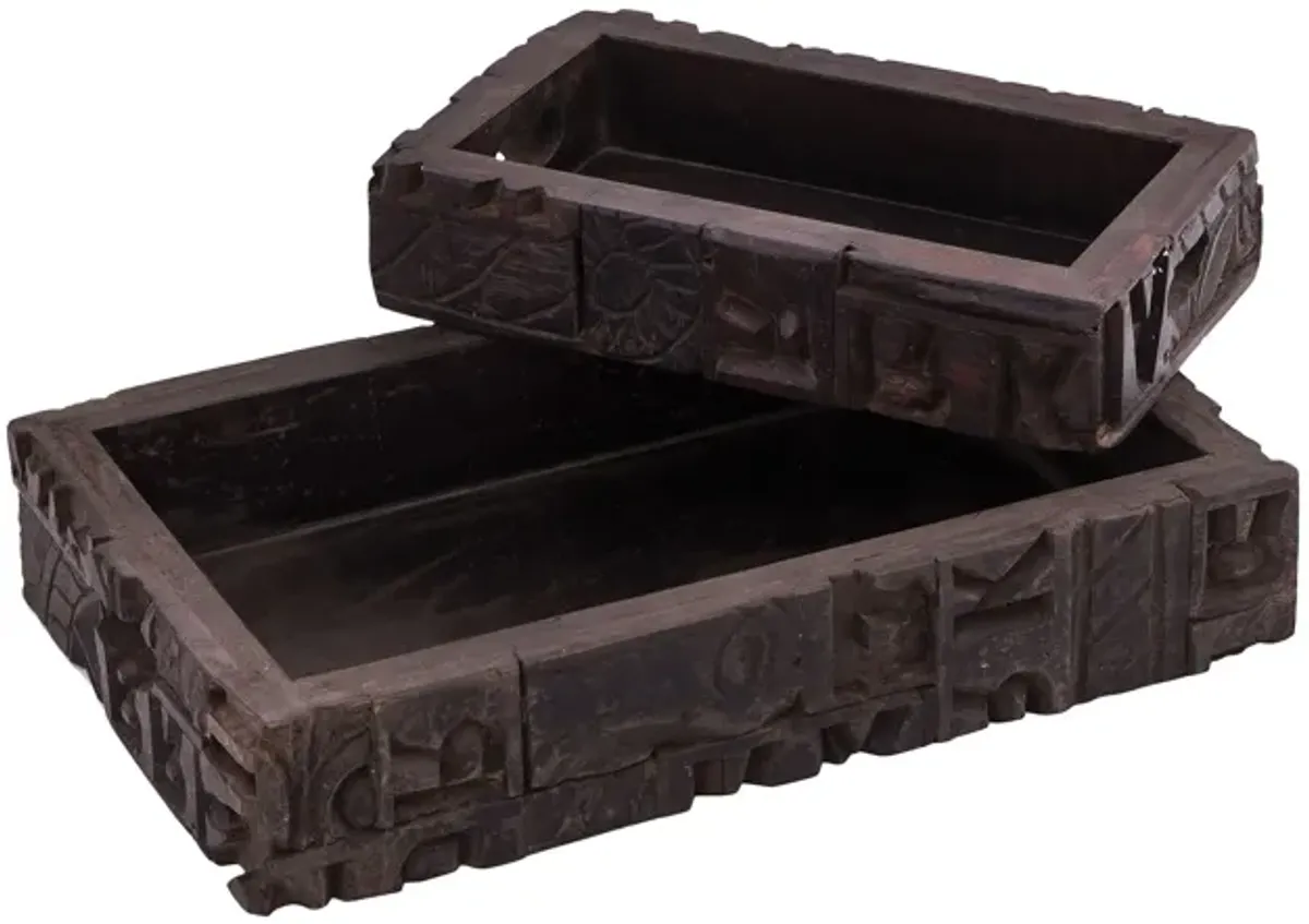 Carved Block Claded Trays (Set of 2)