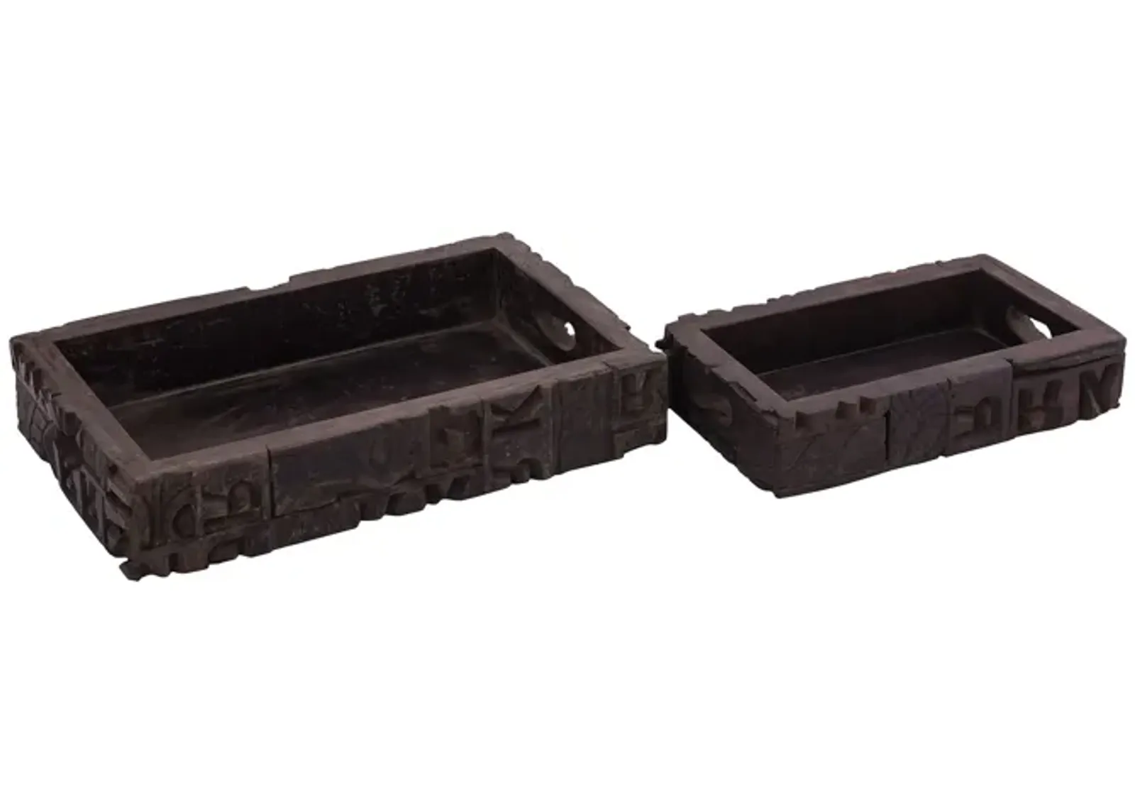 Carved Block Claded Trays (Set of 2)