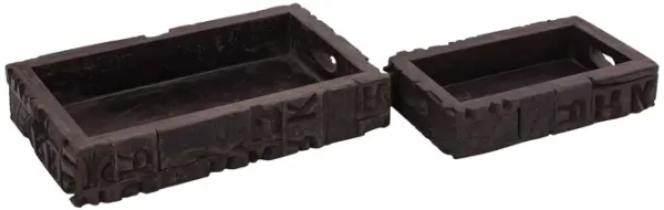 Carved Block Claded Trays (Set of 2)
