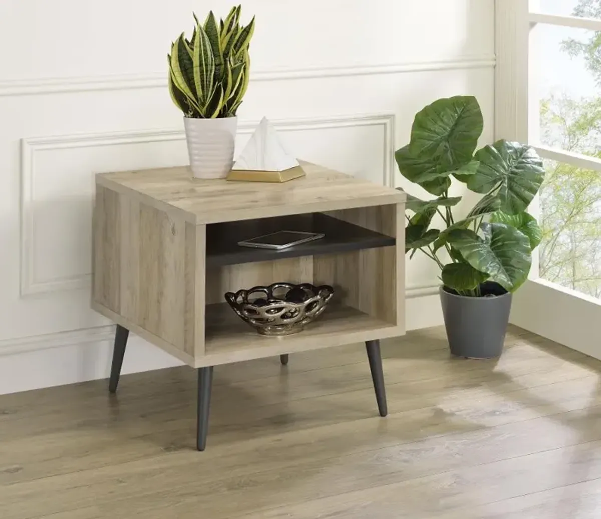 Welsh Square Engineered Wood End Table With Shelf Antique Pine and Grey