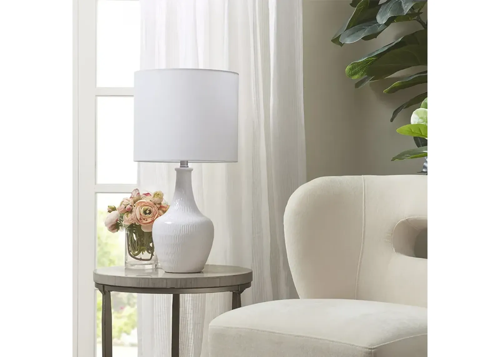 Hampton Hill Celine White Textured Ceramic Table Lamp