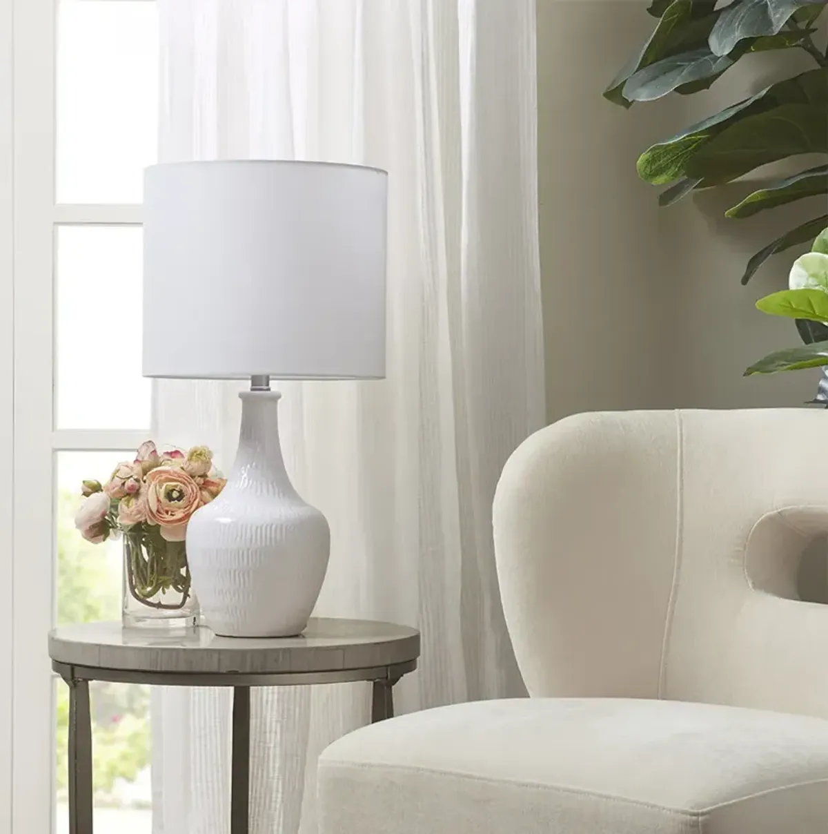 Hampton Hill Celine White Textured Ceramic Table Lamp