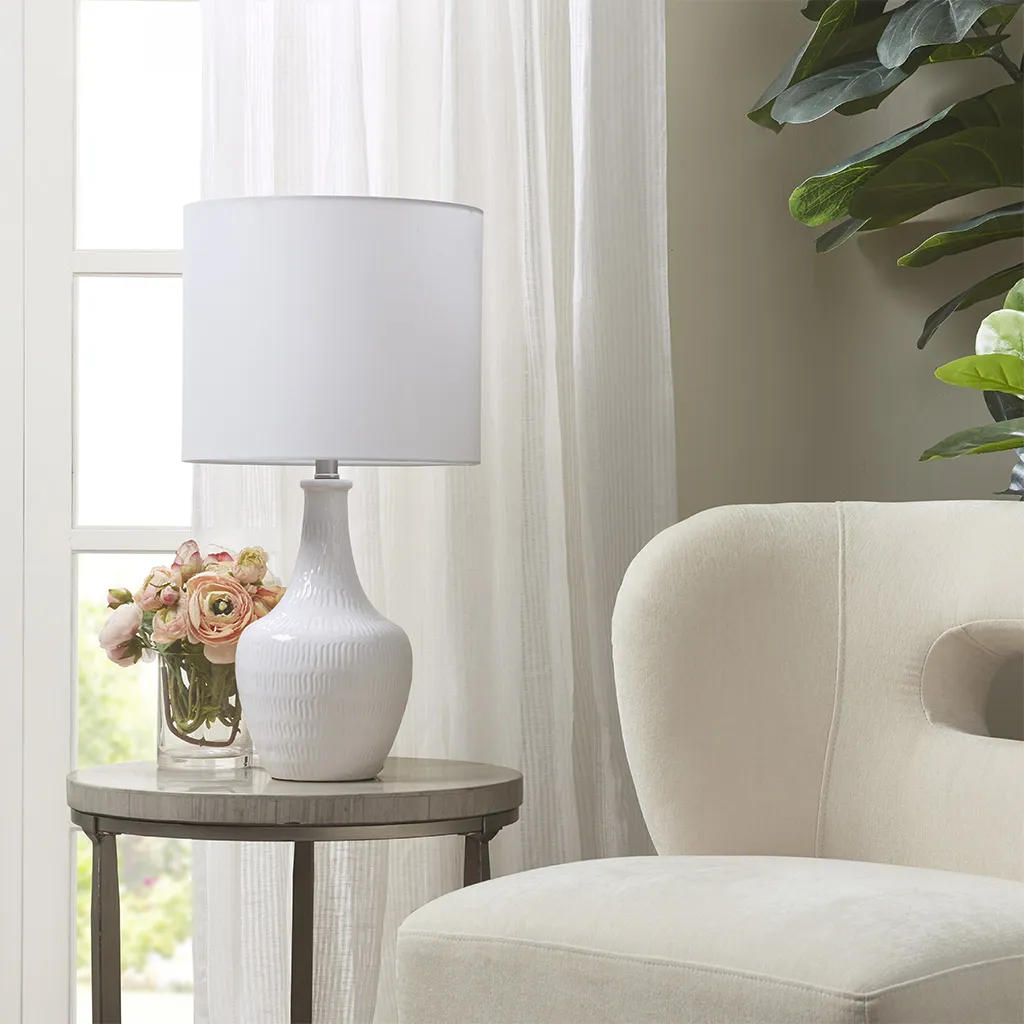 Hampton Hill Celine White Textured Ceramic Table Lamp