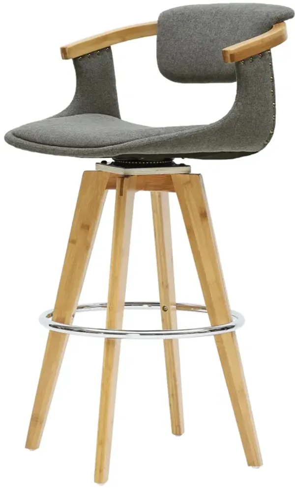 darwin kd fabric bamboo bar stool, stokes gray/natural