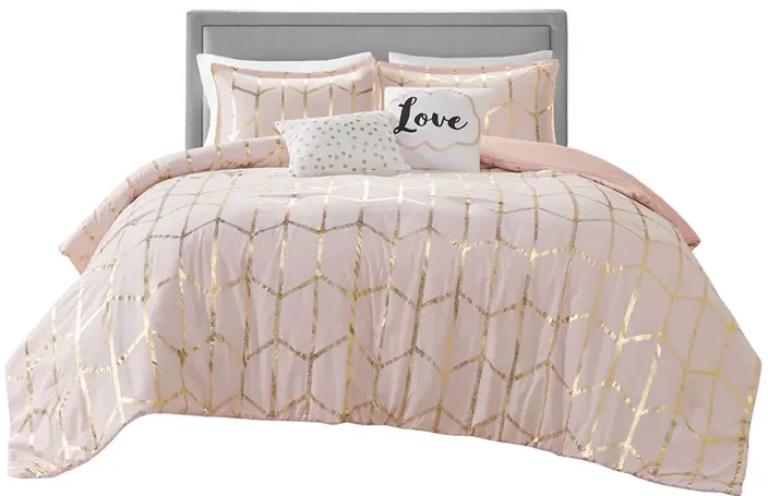 Intelligent Design Raina Blush/Gold Metallic Printed Comforter Set