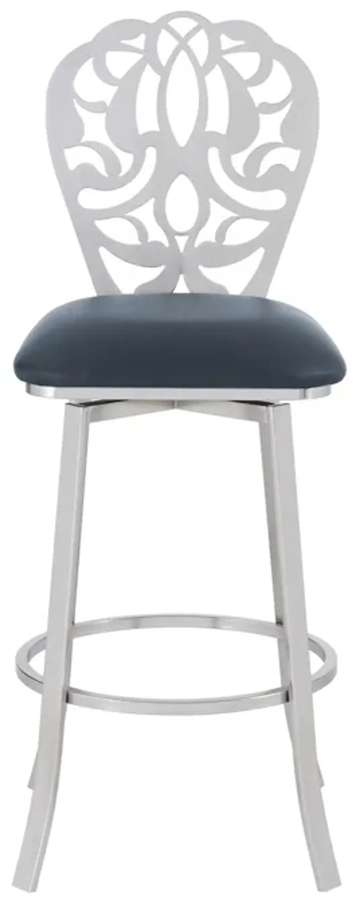 Cherie Contemporary 30" Bar Height Barstool in Brushed Stainless Steel Finish and Gray Faux Leather