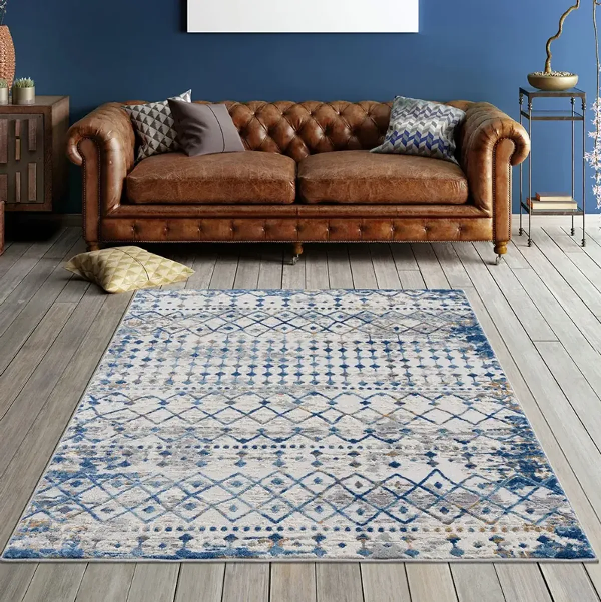 Madison Park Hannah Blue/Cream Moroccan Global Woven Area Rug