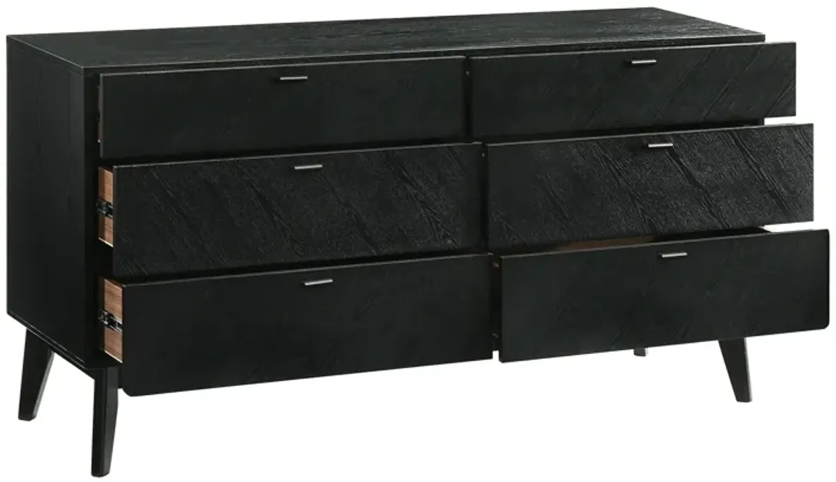 Petra 6 Drawer Wood Dresser in Black Finish