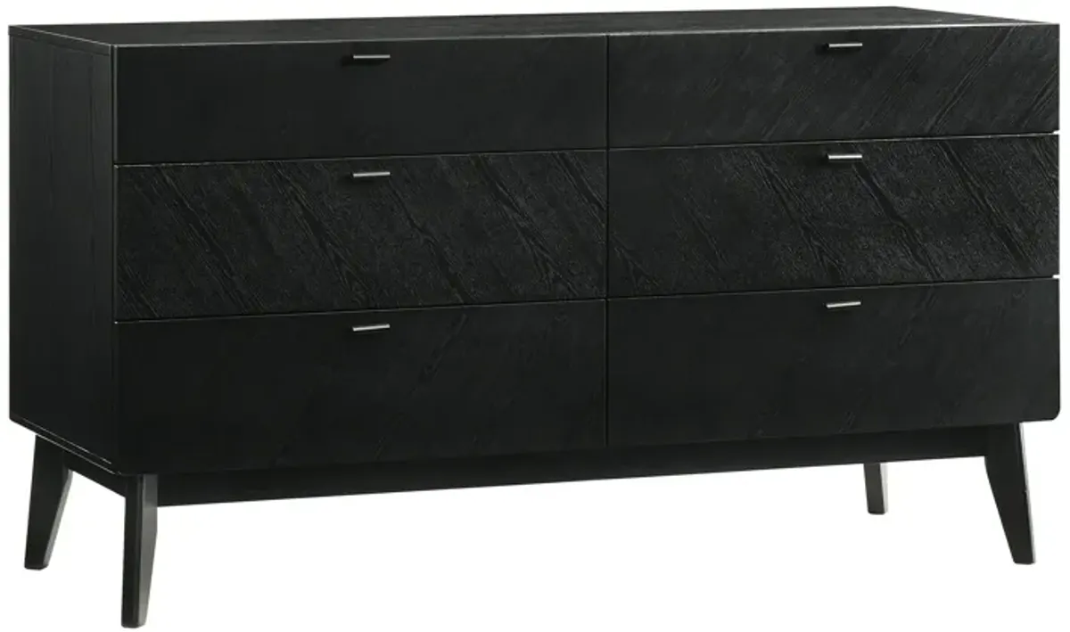 Petra 6 Drawer Wood Dresser in Black Finish