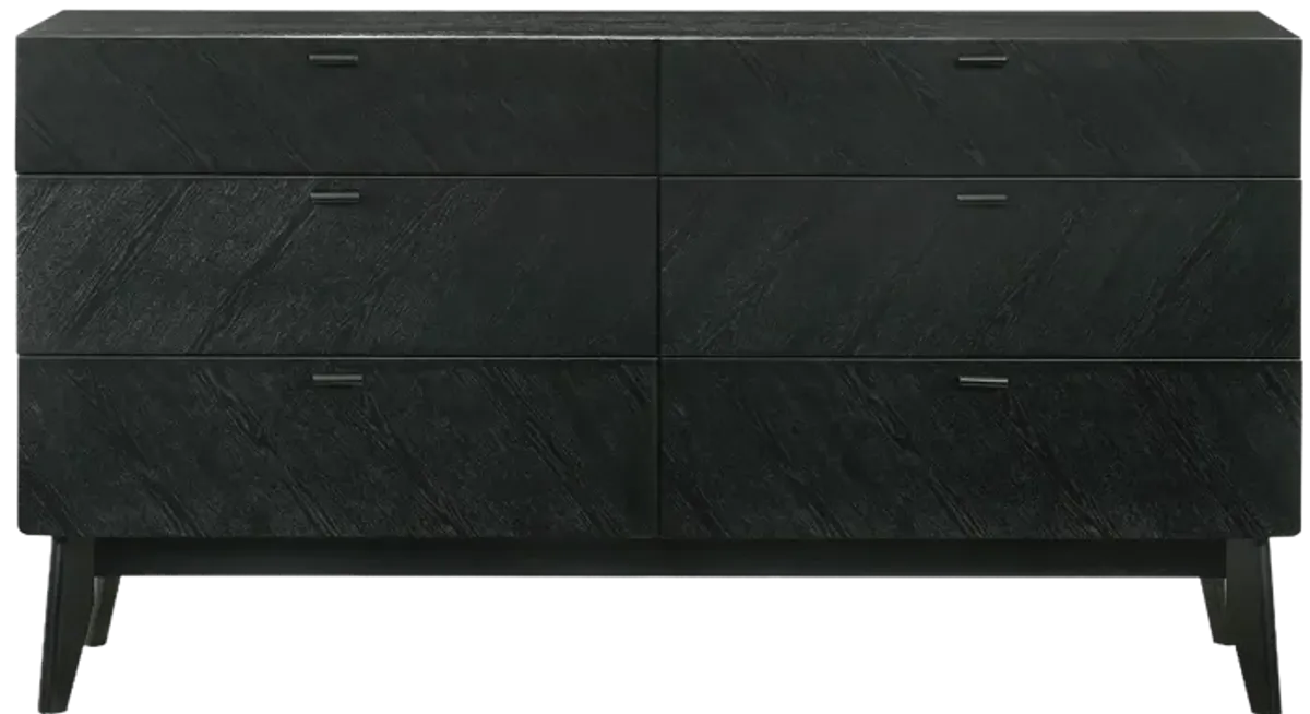 Petra 6 Drawer Wood Dresser in Black Finish