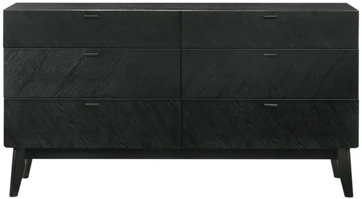 Petra 6 Drawer Wood Dresser in Black Finish