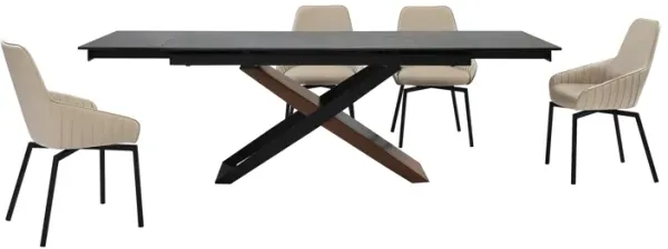 Milena Shilo 5 Piece Extendable Dining Set with Champagne Faux Leather Chairs