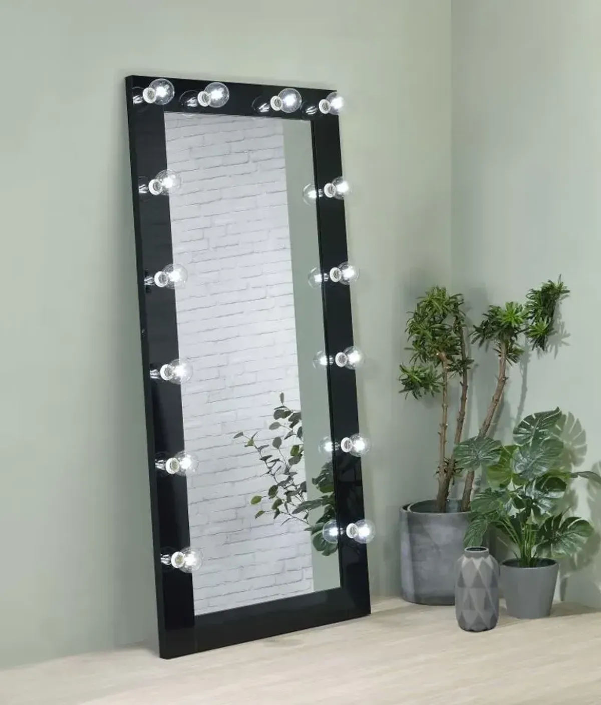 Zayan Full Length Floor Mirror With Lighting Black High Gloss