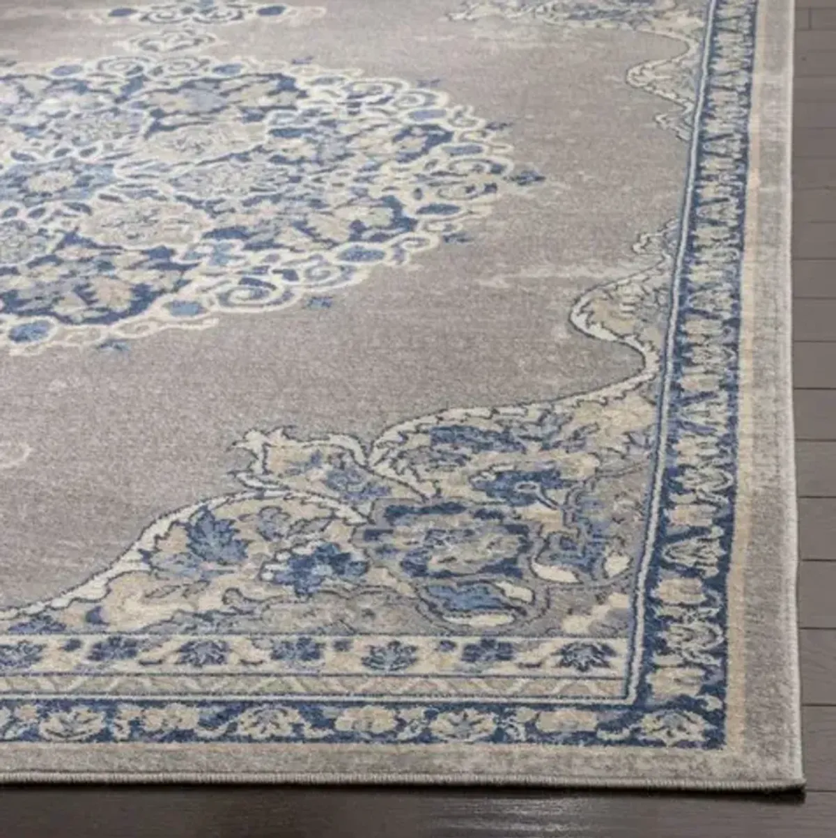 Brentwood 867 Light Grey / Blue 2' X 6' Runner Powerloomed Rug