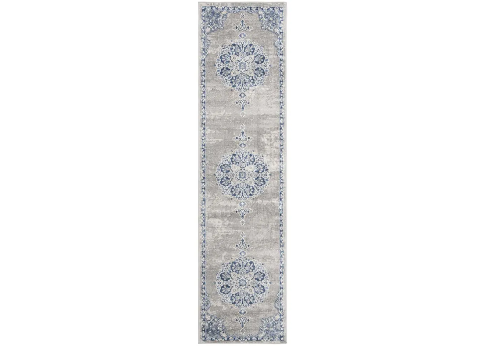 Brentwood 867 Light Grey / Blue 2' X 6' Runner Powerloomed Rug