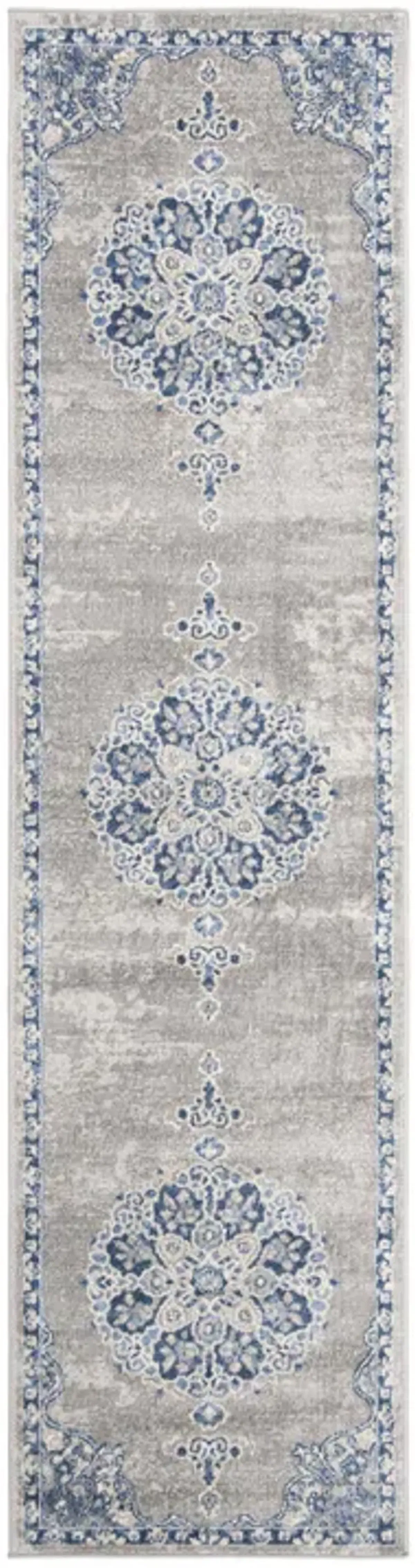 Brentwood 867 Light Grey / Blue 2' X 6' Runner Powerloomed Rug