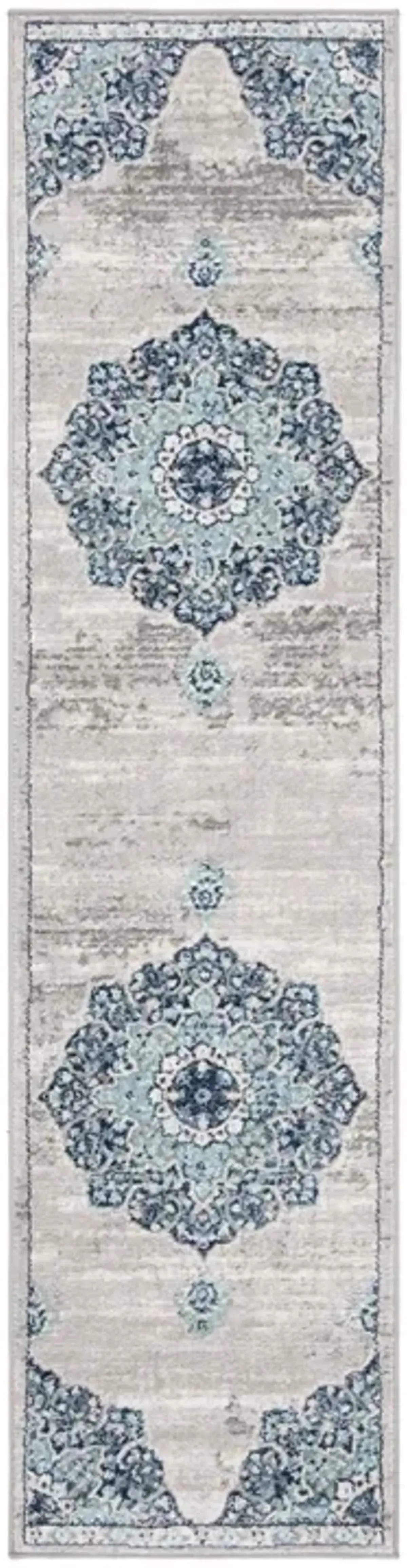 Brentwood 849 Navy / Light Grey 2' X 14' Runner Powerloomed Rug