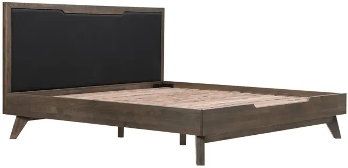 Astoria 3 Piece King Bedroom Set in Oak with Black Faux Leather 