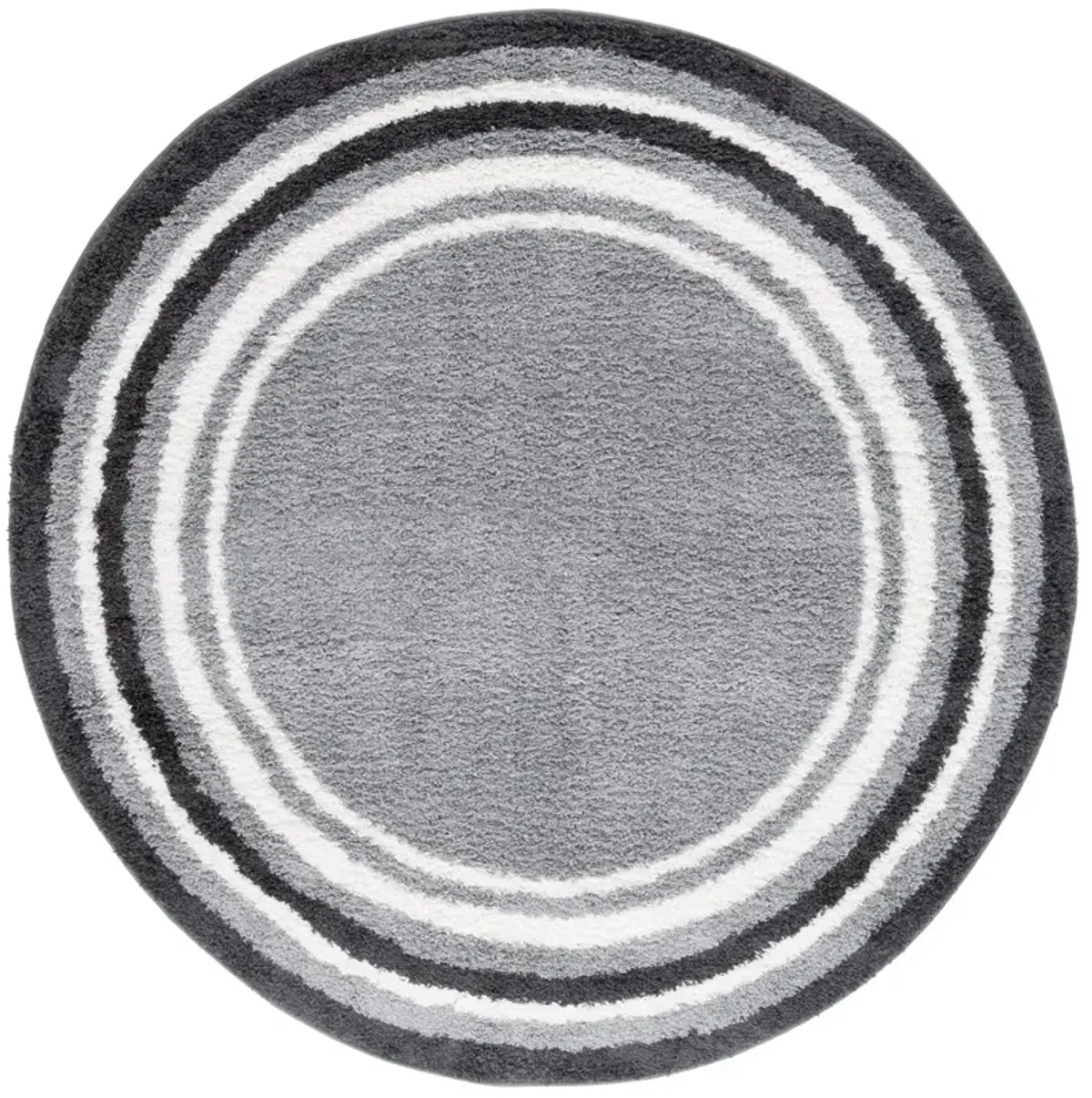 BORDER & STRIPE SHAG 251 Grey 6'-7' X 6'-7' Round Round Rug