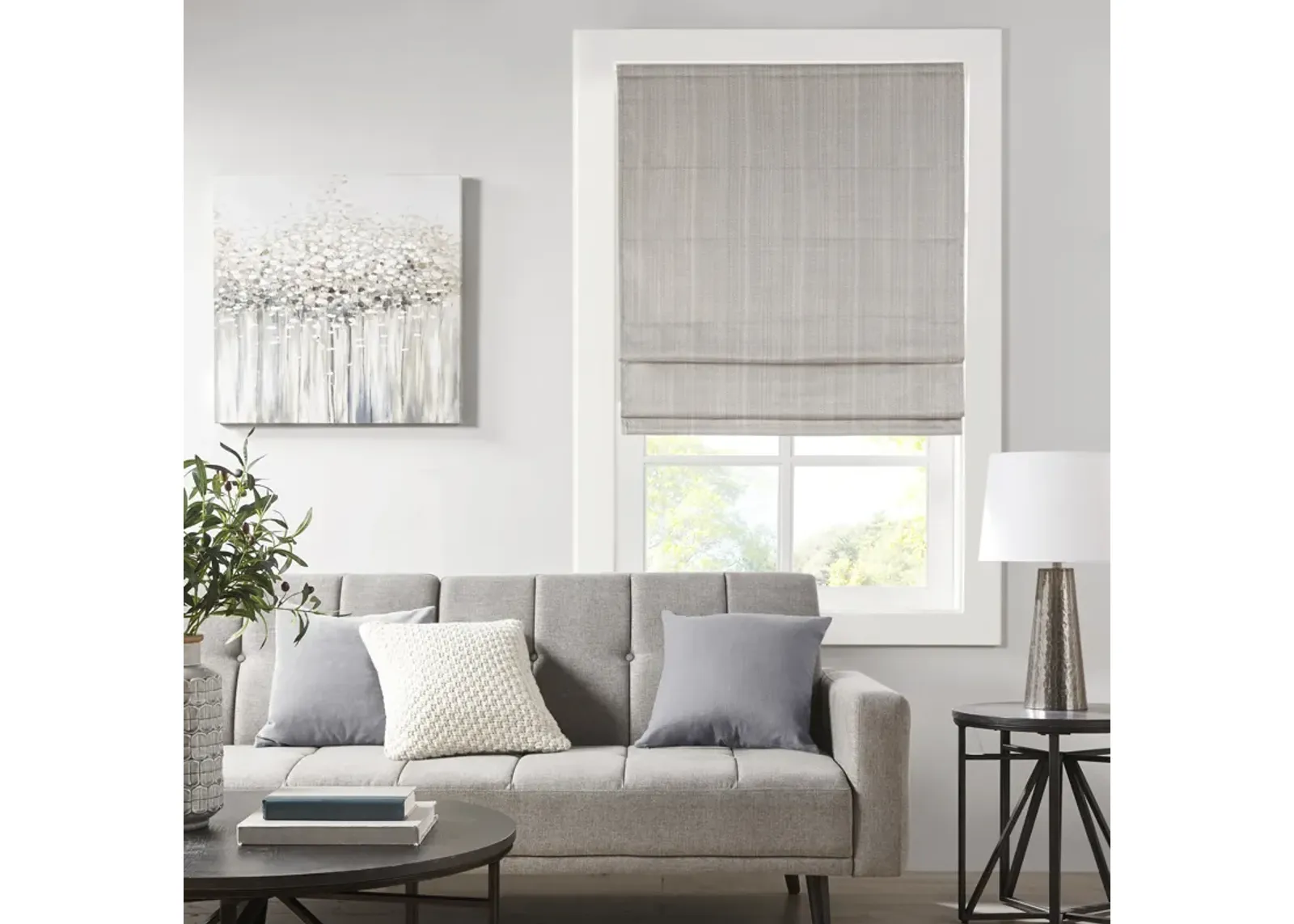 Madison Park Galen Taupe Basketweave Room Darkening Cordless Roman Shade