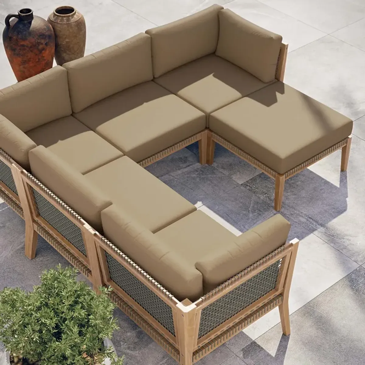 Clearwater Outdoor Patio Teak Wood 6-Piece Sectional Sofa