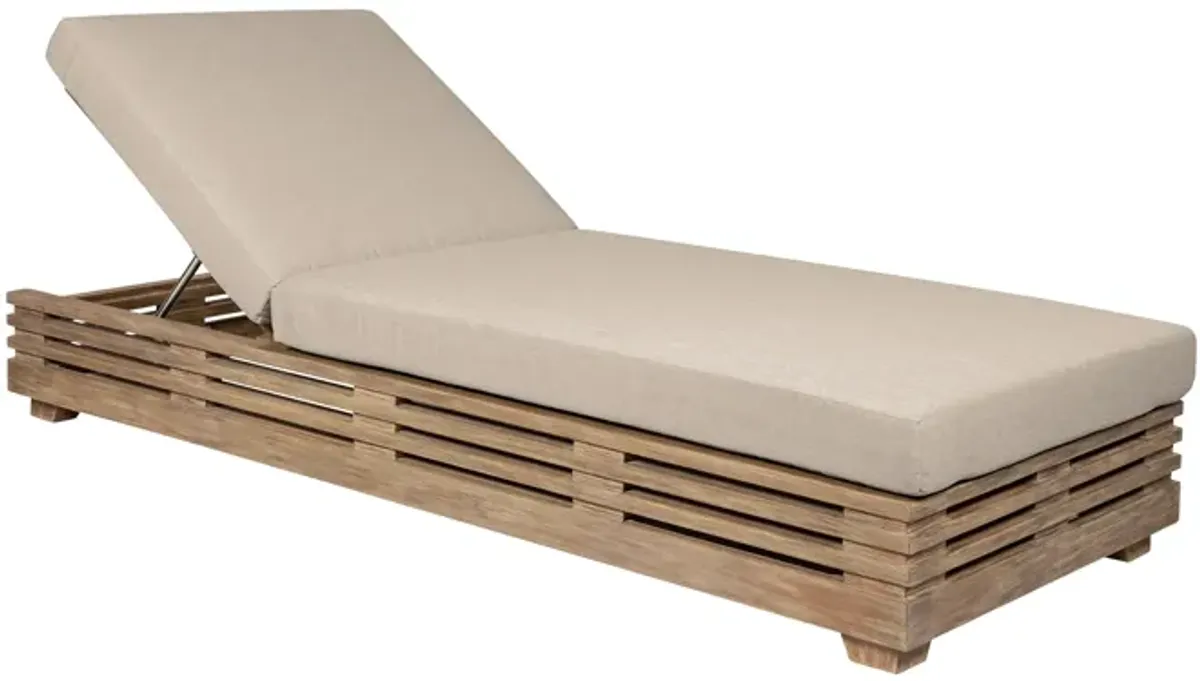 Vivid Outdoor Patio Chaise Lounge Chair in Light Eucalyptus Wood with Taupe Olefin Cushions 