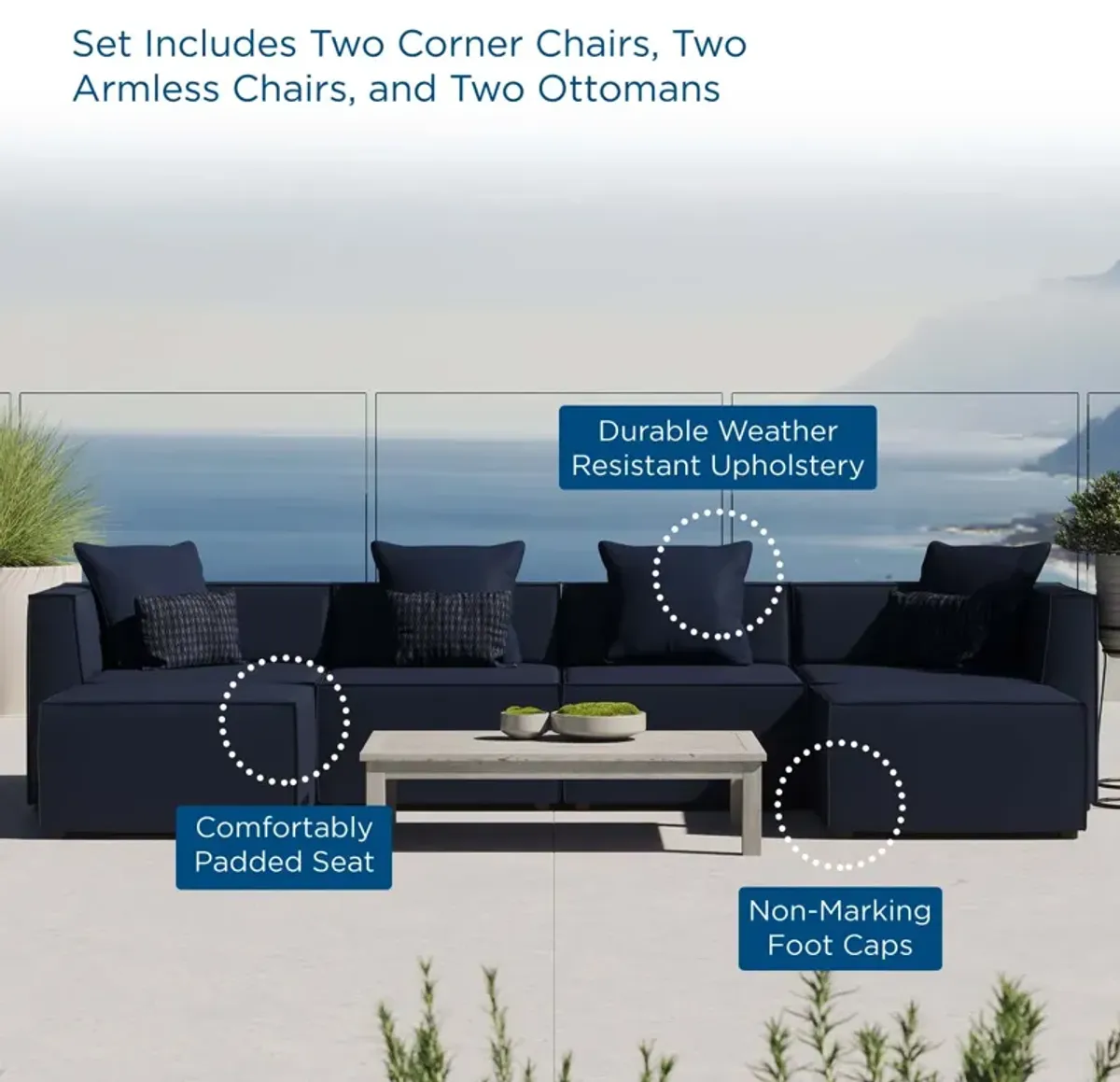 Saybrook Outdoor Patio Upholstered 6-Piece Sectional Sofa