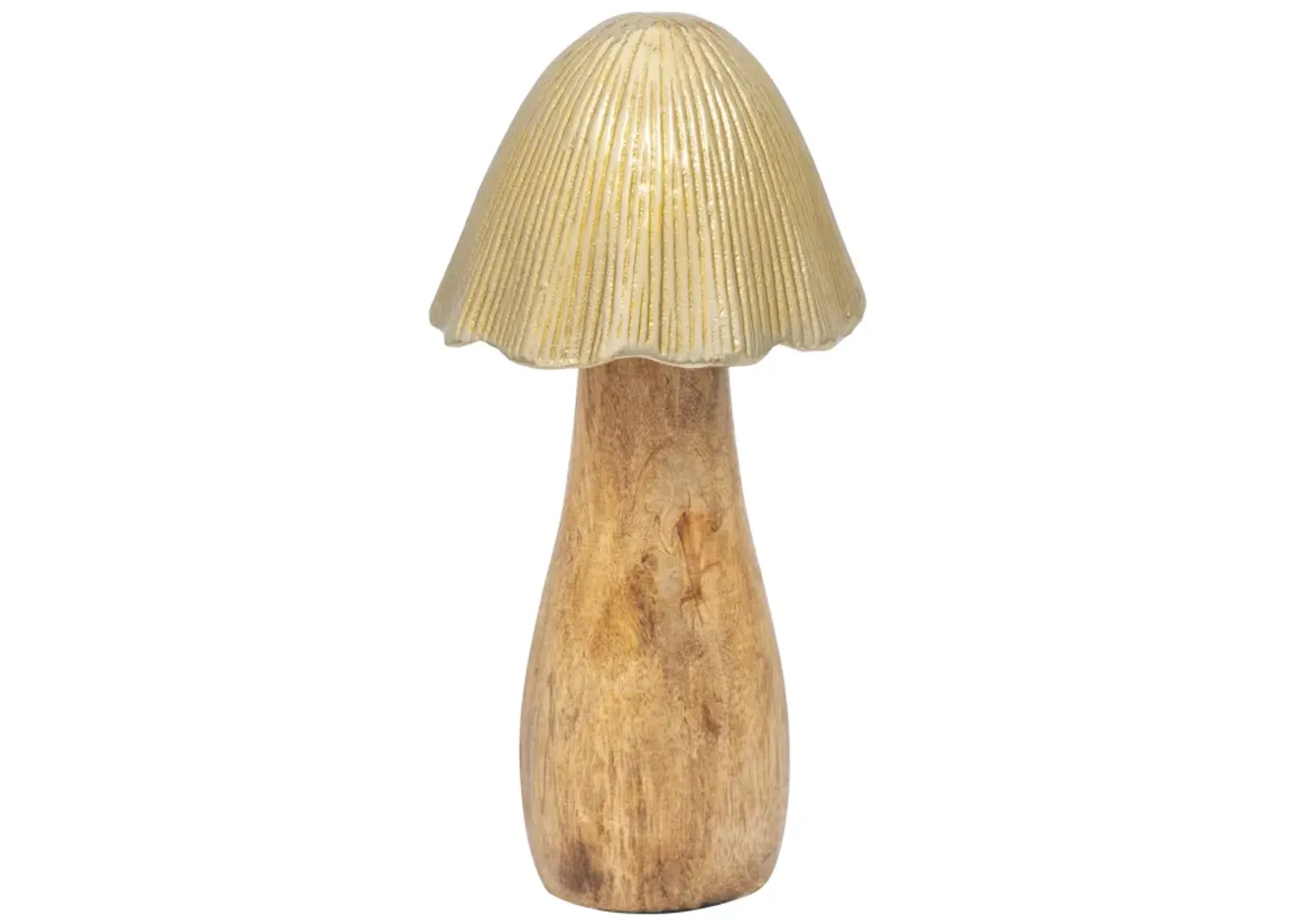 Wood, 8" Mushroom With Metal Top, Gold