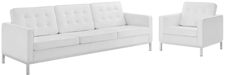 Loft Tufted Upholstered Faux Leather Sofa and Armchair Set