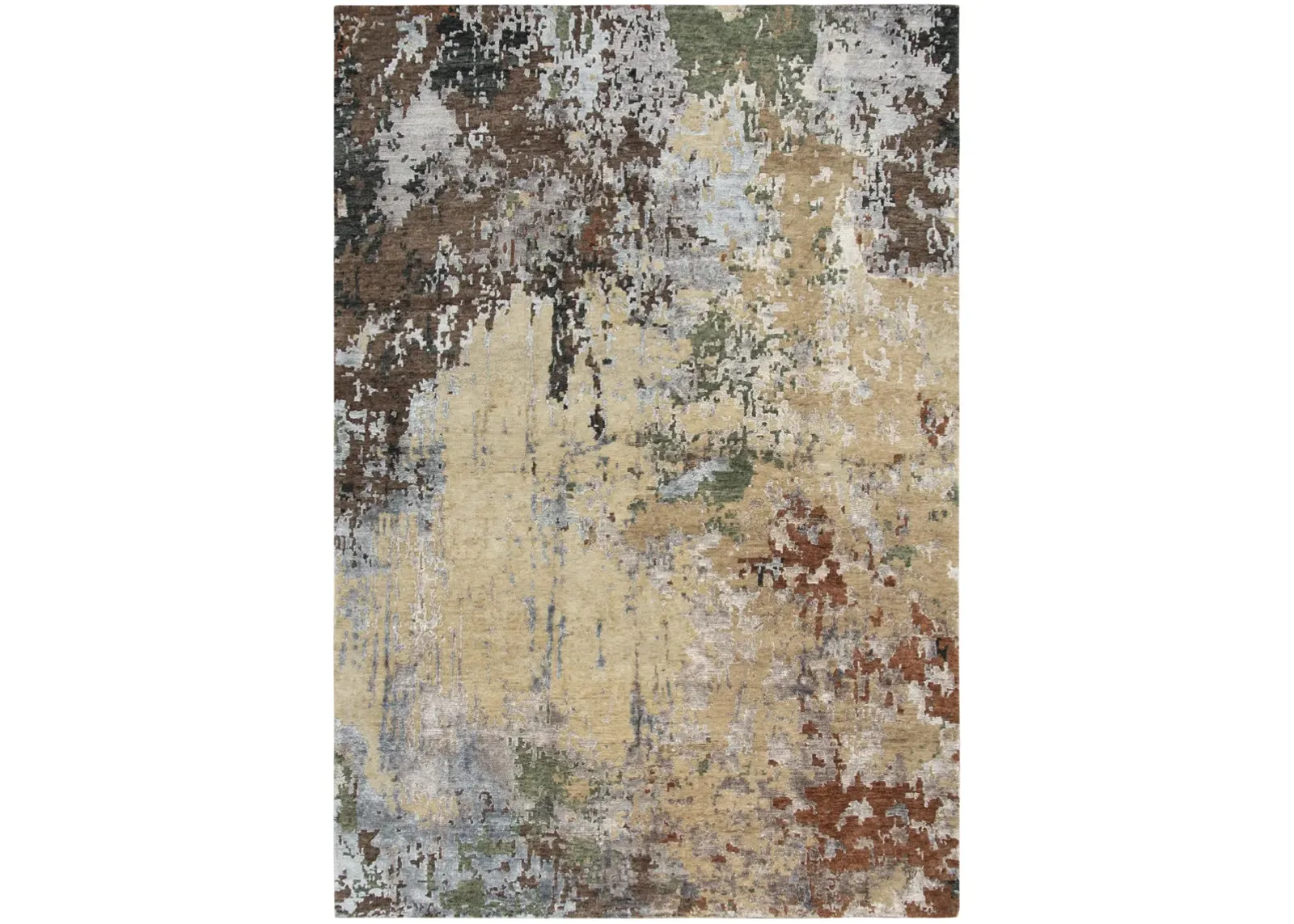 Finesse Beige/Brown Abstract Hand Spun New Zealand Wool/Tencel 6' x 9' Rectangle Rug