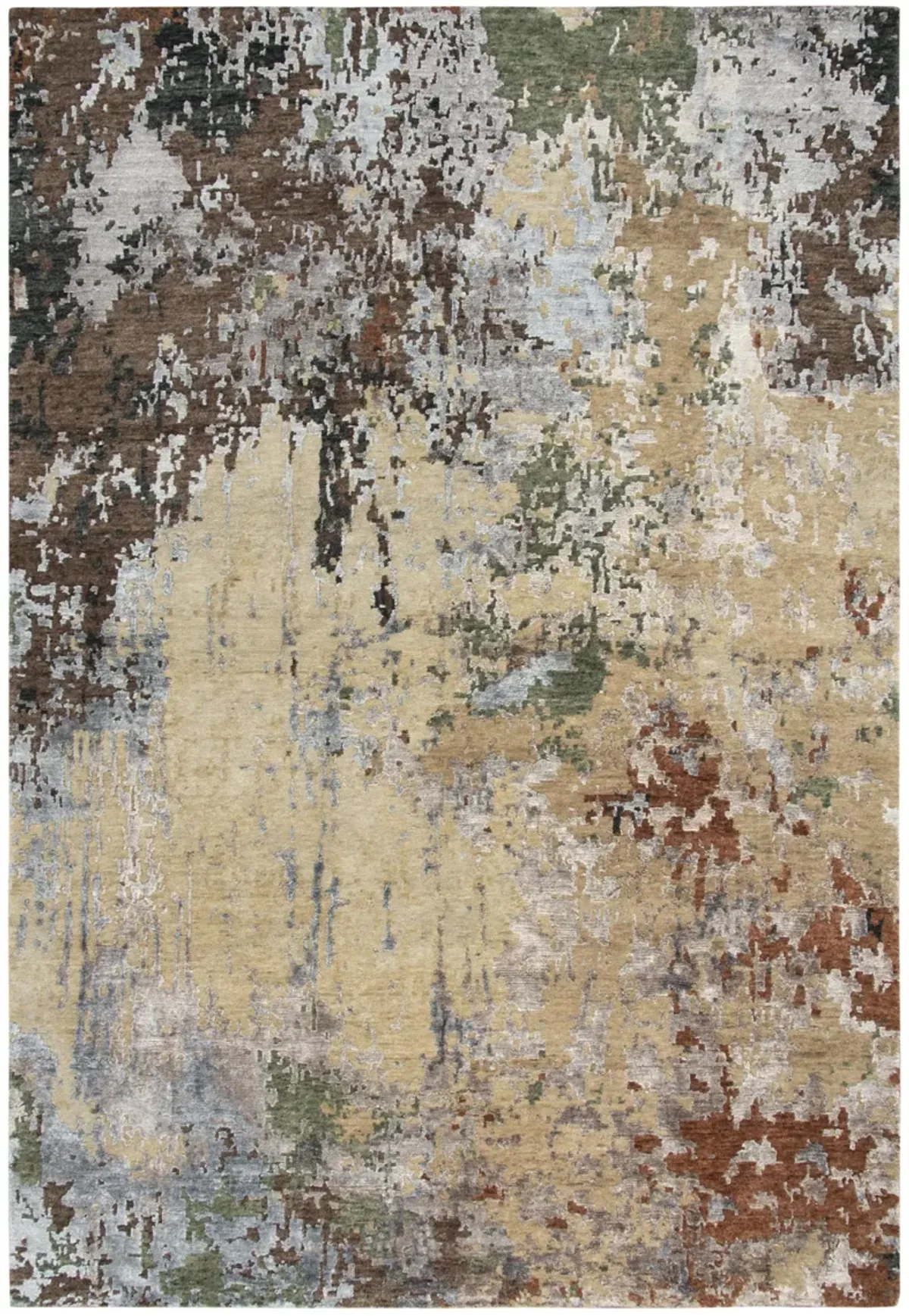 Finesse Beige/Brown Abstract Hand Spun New Zealand Wool/Tencel 6' x 9' Rectangle Rug