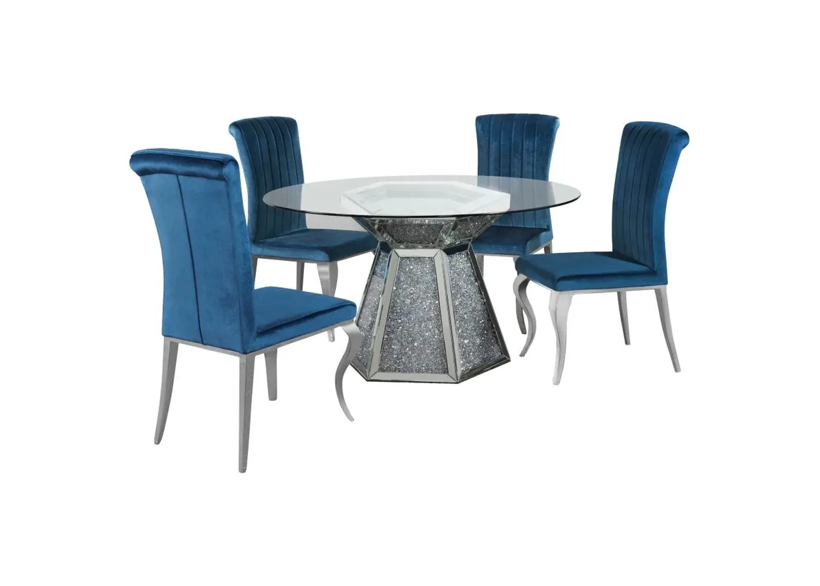 Quinn 5-piece Hexagon Pedestal Dining Room Set Mirror and Teal