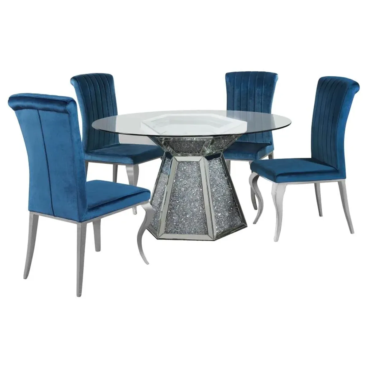 Quinn 5-piece Hexagon Pedestal Dining Room Set Mirror and Teal