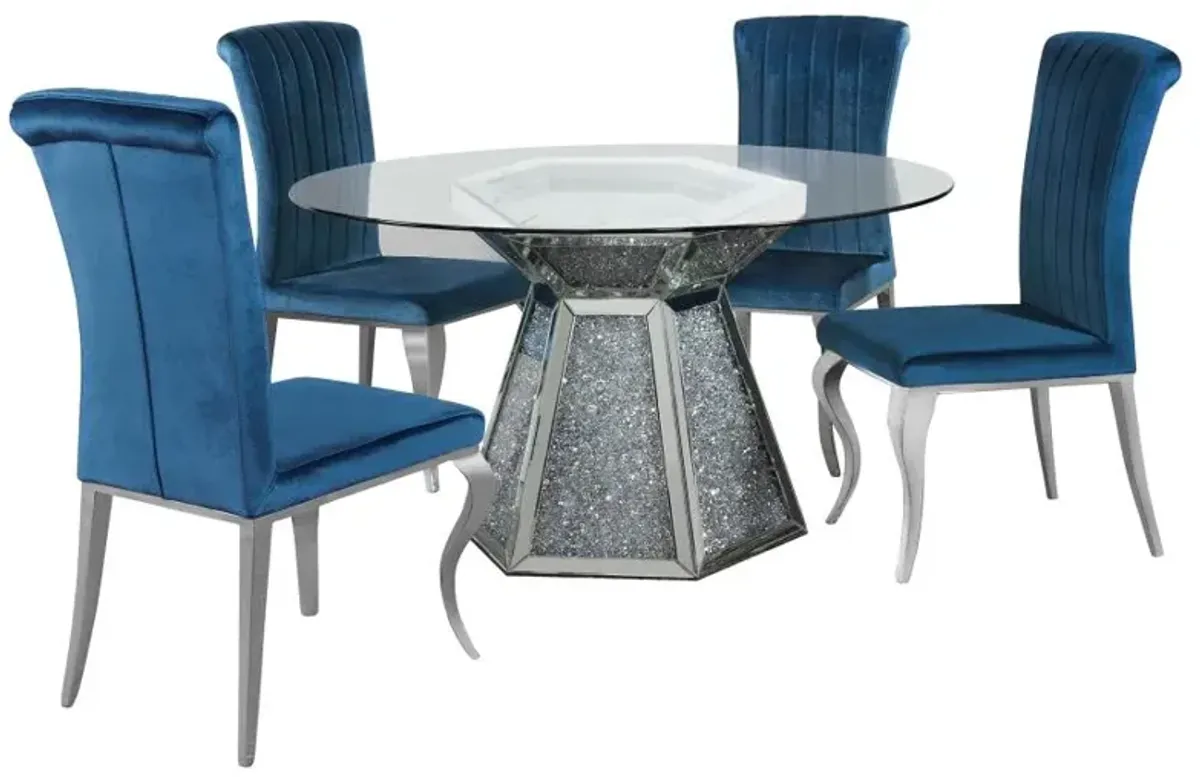 Quinn 5-piece Hexagon Pedestal Dining Room Set Mirror and Teal